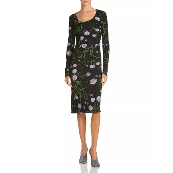 Stella McCartney Dresses & Skirts - Stella McCartney Ruched Waist Twisted Floral Mesh Dress Black Size XS, Size Med